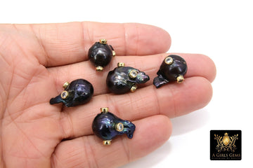 Genuine Black Pearl Beads, CZ Pave Baroque Pearl Beads #652, Gray Pearl Oval Freshwater Pearls